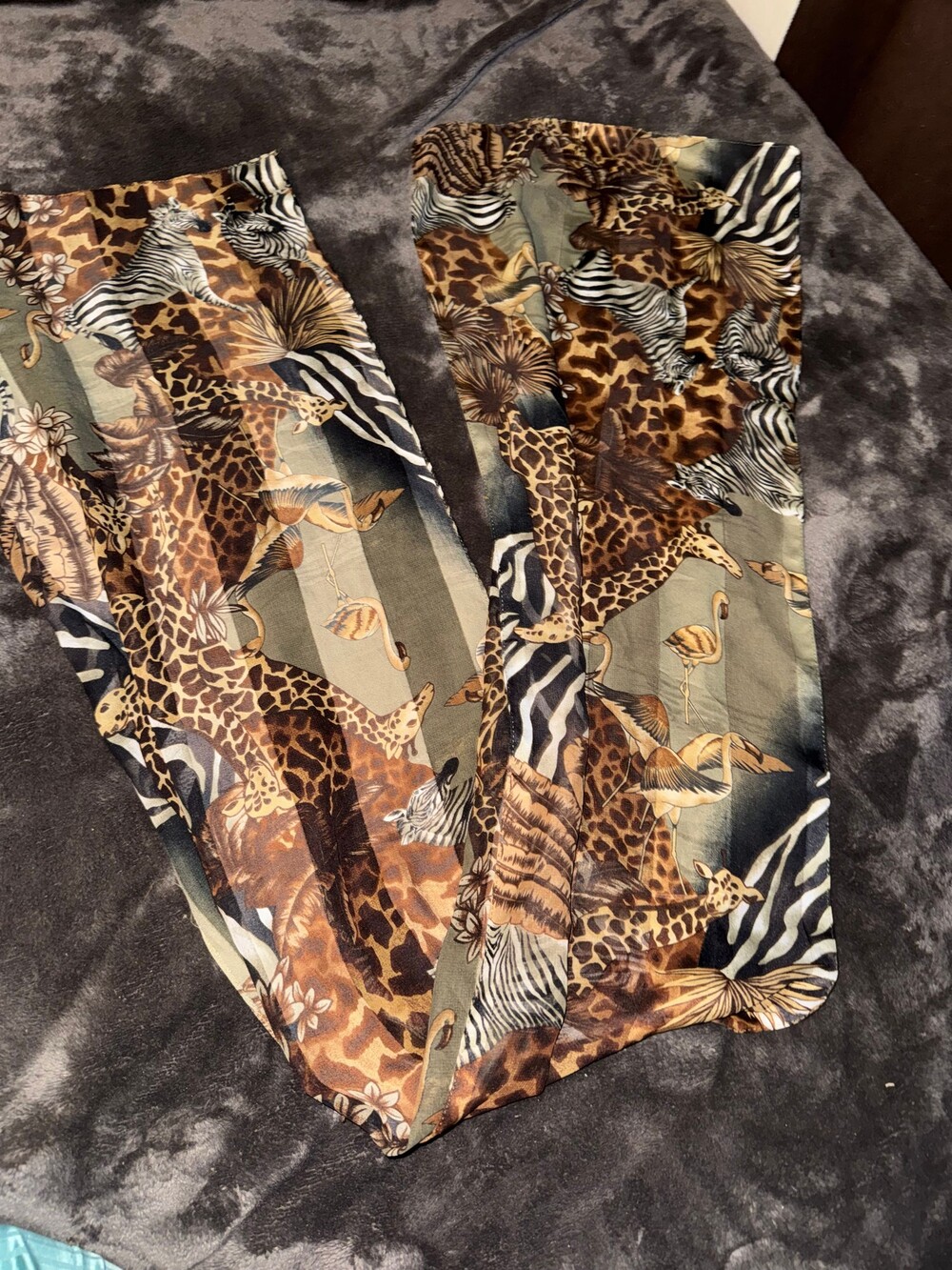 Animal Print scarf with Giraffe Zebra Flamingo Pattern Brown Tan Black Green
